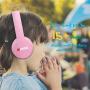 Midola Volume Limited 85dB Kids Headphone Bluetooth Wireless Over Ear Foldable Stereo Sound Noise Protection Headset with AUX 3.5mm Cord Mic For Boys Girls Cellphone Ipad Tablets TV Notebook Rose Pink