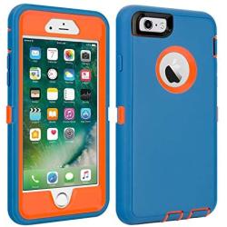 iPhone 6/6S Case Shockproof High Impact Tough Rubber Rugged Hybrid Case Silicone Triple Protective Anti-Shock Shatter-Resistant Mobile Phone Case for iPhone 6/6S 4.7"(Blue-Orange)