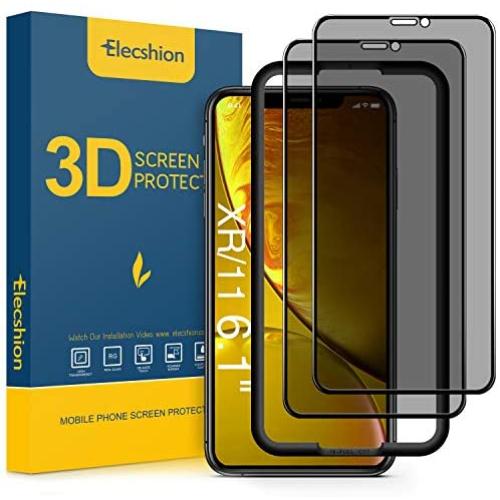 (2-Pack)Privacy Screen Protector for iPhone 11 and iPhone XR (Full-Coverage)，Elecshion Anti-spy Tempered Glass Screen Protector for iPhone 11/XR(6.1 ), Bubble Free, Lifetime Warranty (Case Friendly)