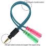 Headset Mic and Audio Splitter Cable,Headphone Stereo Y Jack Splitter Adapter, Male 3.5 mm to 2 Port 3.5 mm Famale for PC,Earphone,Tablet,PS4,Xbox one (Blue)
