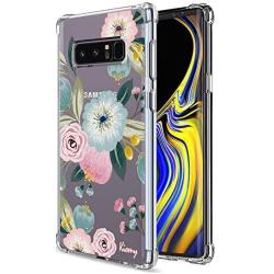 Galaxy Note 8 Case for Girls Women Clear with Pink Flowers Floral Pattern Design Shockproof Protective Cell Phone Cover for Samsung Galaxy Note 8 6.3 Inch Silicone Slim Fit Cute Bumper Skin for Teens