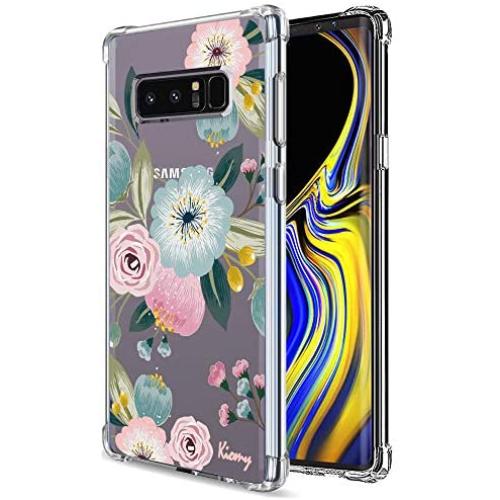 Galaxy Note 8 Case for Girls Women Clear with Pink Flowers Floral Pattern Design Shockproof Protective Cell Phone Cover for Samsung Galaxy Note 8 6.3 Inch Silicone Slim Fit Cute Bumper Skin for Teens