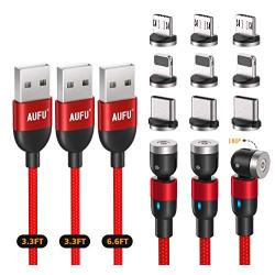 Magnetic Charger Phone Charging Cable USB Charger 360° & 180° Magnet Charging Cables Compatible with Micro Type C Iproduct (Red/3Pack/3.3FT/3.3FT/6.6FT)