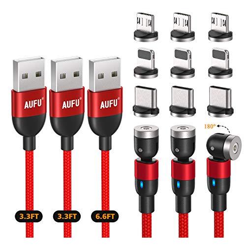 Magnetic Charger Phone Charging Cable USB Charger 360° & 180° Magnet Charging Cables Compatible with Micro Type C Iproduct (Red/3Pack/3.3FT/3.3FT/6.6FT)