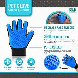 K&K Pet Grooming Glove Gift Set. Premium Deshedding glove for easy, mess-free grooming of Dogs, Cats, Rabbits and Horses with Long/Short/Curly fur. 1 Pair Gentle,Pet Hair Remover Mitt & Storage Bag