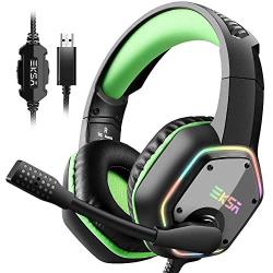 EKSA 7.1 USB Gaming Headset - Surround Stereo Sound - PS4 Headphones with Noise Canceling Mic & RGB Light Over Ear Headphones, Compatible with PC, PS4 Console, Laptop (Green)