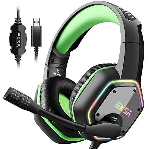 EKSA 7.1 USB Gaming Headset - Surround Stereo Sound - PS4 Headphones with Noise Canceling Mic & RGB Light Over Ear Headphones, Compatible with PC, PS4 Console, Laptop (Green) EKSA 7.1 USB Gaming Headset - Surround Stereo Sound - PS4 Headphones with Noise Canceling Mic & RGB Light Over Ear Headphones, Compatible with PC, PS4 Console, Laptop (Green)