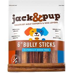 Jack&Pup 6-inch Premium Grade Odor Free Bully Sticks Dog Treats, (25 Pack) – 6” Long All Natural Gourmet Dog Treat Chews – Fresh and Savory Beef Flavor – 30% Longer Lasting