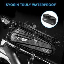 SYOSIN Bike Phone Front Frame Bag,Waterproof Bicycle Phone Mount Bag with Touch Screen Rain Cover Large Capacity Phone Case Compatible with iPhone 7 8 Plus xs max for Below 6.5 inches