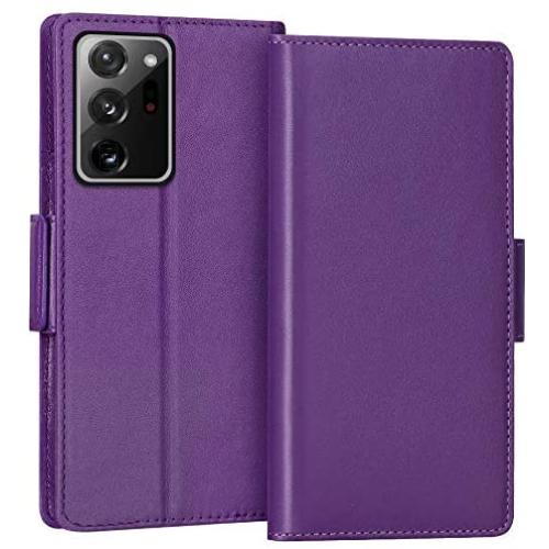 FYY Case for Samsung Galaxy Note 20 Ultra 6.9", Luxury [Cowhide Genuine Leather][RFID Blocking] Wallet Case, Flip Folio Case with Kickstand Function and Card Slots for Galaxy Note 20 Ultra 6.9" Purple