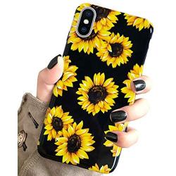 J.west iPhone Xs Max Case Vintage Flower Floral, Cute Yellow Sunflowers Black Soft Cover for Girls/Women Sturdy Flexible Slim fit Fashion Design Pattern Drop Protective Case for iPhone Xs Max