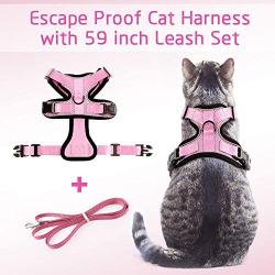 rabbitgoo Cat Harness and Leash for Walking, Escape Proof Soft Adjustable Vest Harnesses for Medium Large Cats, Easy Control Breathable Pet Safety Jacket with Reflective Strips & 1 Metal Leash Ring