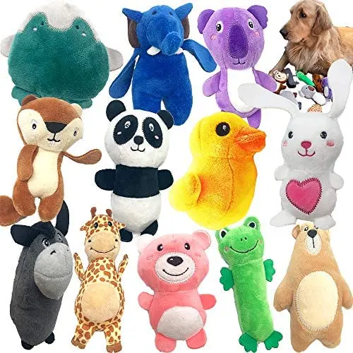 Jalousie 12 Pack Plush Animal Dog Toy Dog Squeaky Toys Cute Pet Plush Toys Stuffed Puppy Chew Toys for Small Medium Dog Puppy Pets - Bulk Dog Toys