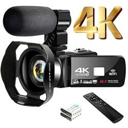 4K Video Camera Camcorder with Microphone 30FPS 48MP Vlogging Camera with Rotatable 3.0” Touch Screen and Time-Lapse Digital Camera IR Night Vision Webcam