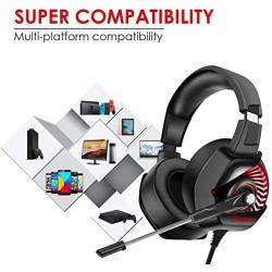 ONIKUMA K6 Stereo Gaming Headset for Xbox One, PS4, PC Over-Ear Headphones with Noise Canceling Mic, Soft Breathing Earmuffs, LED Light, Mute&Volume Control for Mac Smartphone Tablet Laptop