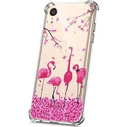 PHEZEN Case for iPhone XR Clear Case Floral Printed Ultra Slim Soft TPU Bumper Cushion Cover Anti-Scratch Transparent TPU Silicone Case for iPhone XR, Flamingo Cherry Blossom
