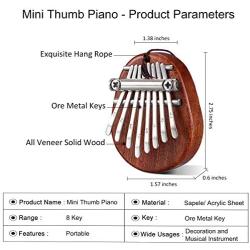 Kalimba 8 Keys Thumb Piano with lanyard Portable Mini Piano Musical instruments Good Valentines Gift Finger Piano Gifts for Kids and Adults Beginners