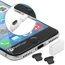 PortPlugs Dust Plugs (2 Pack) Aluminum - Compatible with iPhone 11, X, XS, XR, 8, 7, 6 Plus, Max, Pro - Includes Cord Holders and Cleaning Brush (Gun Metal)