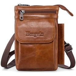 Hengwin Men Purse Crossbody Bag iPhone 11 Pro Max Holster Case with Belt Clip Cell Phone Pouch iPhone XS Max Holster Belt Loop Pouch Case Leather Shoulder Phone Bag iPhone XR Belt Carrying Case -Brown