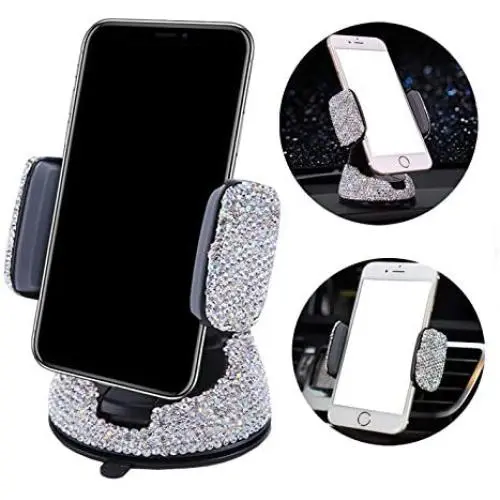 Bestbling Luxury Rhinestone Bling Universal Car Stand Phone Holder Air Vent Car Mount Stand Holder Compatible with iPhone X 8 Plus 7 Plus SE 6s 6 Plus 6 5s 5 4s 4 (Silver)