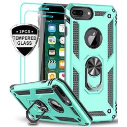 iPhone 8 Plus Case, iPhone 7 Plus Case, iPhone 6 Plus Case with Tempered Glass Screen Protector [2Pack], LeYi Military Grade Phone Case with Rotating Holder Kickstand for Apple iPhone 6s Plus, Mint