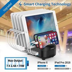 iPad Charging Stations for Multiple iPads - NTONPOWER 7 Ports Apple Chargers for iPhone and iPad - ETL Listed USB Multi Charging Dock Stand Compatible with Android Cell Phone, Kindel and Tablet (Black