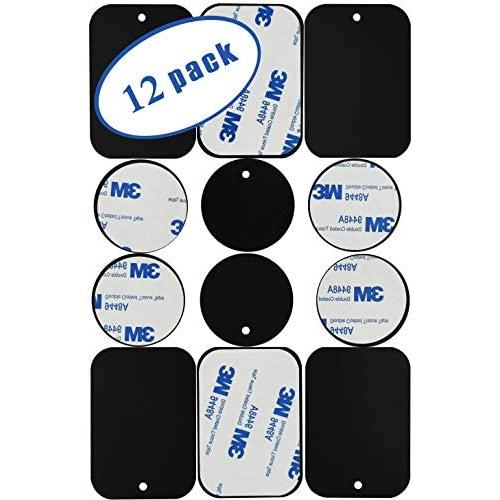 Universal Metal Plates with 3M Adhesive for All Magnetic Car Mounts, Cell Phone, Tablet Holder, Cradle-Less, Air Vent Mount, 6 Rectangular, 6 Round, Black
