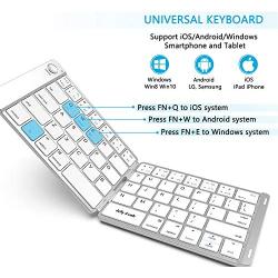 Folding Keyboard, Jelly Comb Ultra Slim Foldable BT Keyboard B047 Rechargeable Pocket Sized Keyboard for All iOS Android Windows Laptop Tablet Smartphone and More (White and Silver)