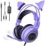 SOMIC G951S Purple Stereo Gaming Headset with Mic for PS4, Xbox One, PC, Phone, Detachable Cat Ear 3.5MM Noise Reduction Headphones Lightweight Computer Gaming Headphone Self-Adjusting Gamer Headsets