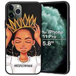 XIX iPhone 11 Pro Case African American Afro Girls Women Slim Fit Shockproof Bumper Cell Phone Accessories Thin Soft Black TPU Protective Apple iPhone 11 Pro Cases (09)