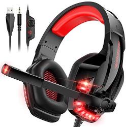 CLEVO Gaming Headset, PC Headphone with Microphone Stereo Sound for PS4 Xbox One PC Noise Cancelling Over-Ear Headphones with Mic 3.5mm Jack Volume Control LED Light