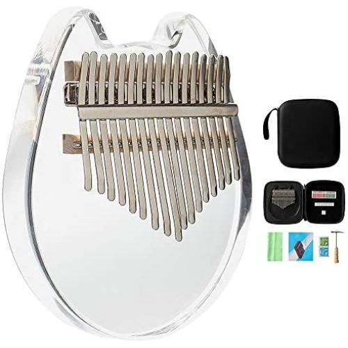 Kalimba with Eva bag 17 Keys Thumb Piano,Crystal Kalimba Acrylic Mbira Finger Piano, Musical Instrument Gifts for Kids Adult Beginners with Tuning Hammer and Study Instruction (Cat Shape)