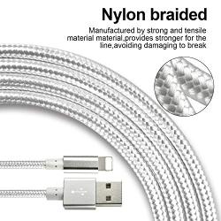 CUGUNU Nylon Braided Cable Compatible with iPhone Charger, 5 Pack[3/3/6/6/10FT] MFi Certified USB Lightning Cable Charging Cord for iPhone X/Max/11/8/7/6/6S/5/5S/SE/Plus/iPad - Silver