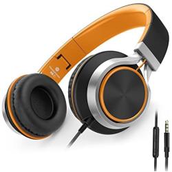 AILIHEN C8 Wired Folding Headphones with Microphone and Volume Control for Cellphones Tablets Android Smartphones Chromebook Laptop Computer Mp3/4 (Black/Orange)