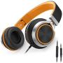 AILIHEN C8 Wired Folding Headphones with Microphone and Volume Control for Cellphones Tablets Android Smartphones Chromebook Laptop Computer Mp3/4 (Black/Orange)