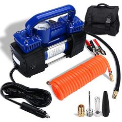 HONGNAL Portable Air Compressor Tire Inflator, 150PSI Car Air Pump Compressor with 4 Nozzle Attachments,LED Light,Air Hose,Battery Clamp,DC 12V for Pumping Car Tires, Bicycles, Trucks & Inflatables