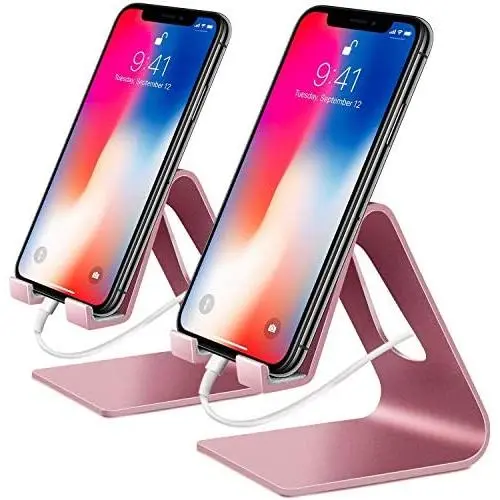 COOLOO Cell Phone Stand,【2 Pack】 Mobile Phone Anti-Skid Holder, Cradle, Dock Compatible Android Smartphone, Phone 11 Pro Xs Max Xr X 8 7 6 6s Plus 5s, Accessories Desk - Rose Gold COOLOO Cell Phone Stand,【2 Pack】 Mobile Phone Anti-Skid Holder, Cradle, Dock Compatible Android Smartphone, Phone 11 Pro Xs Max Xr X 8 7 6 6s Plus 5s, Accessories Desk - Rose Gold