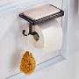 Labkiss Toilet Paper Holder with Mobile Phone Storage Shelf, Antique Brass Carving, Waterproof, Wall Mount Towel Tissue Roll Hanger with Single Hook, for Bathroom Kitchen Toilet, Bronze Oil Rubbed