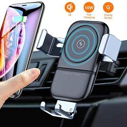 VANMASS Wireless Car Charger Mount, Automatic Clamping Gravity Sensor Car Phone Mount, 10W 7.5W Qi Fast Charging Air Vent Phone Holder Compatible with S10 S9 Note 10 9, Phone 11 Pro Max Xs XR X 8