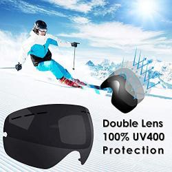 Ski Goggles, Snowboard Goggles Over Glasses, Anti Fog UV Protection Snow Goggles OTG Interchangeable Lens for Men Women Snowmobile, Skiing, Skating, Black