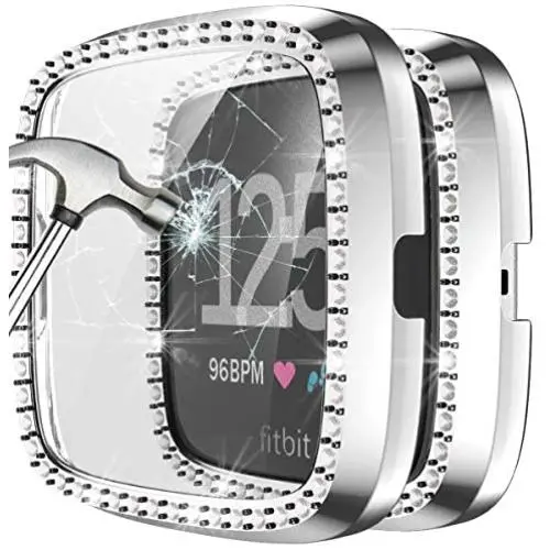 Landhoo Silver Hard Case Compatible with Fitbit Versa 2 Screen Protector Bling, PC case That Have Clarity PMMA Screen Protector and Shiny Diamond Bumper Overall Protective Cover for Women Watch. Landhoo Silver Hard Case Compatible with Fitbit Versa 2 Screen Protector Bling, PC case That Have Clarity PMMA Screen Protector and Shiny Diamond Bumper Overall Protective Cover for Women Watch.