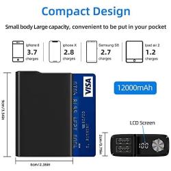 Portable Phone Charger 12000mAh Fast Charge Ultra Mini Power Bank External Battery Packs Dual USB Ports Type C 2.4A with LCD Display Powerpack for iPhone iPad Samsung Galaxy Smartphone Nintendo Switch