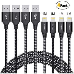 IWAVION iPhone Charger Cable, 4pack 3ft/1m Lightning Cable Nylon Braided iPhone Cable USB Sync Cord Fast iPhone Charging Cable for iPhone Xs Max X XR 8 7 6s 6 Plus SE 5 5s, iPad Mini/Air, iPod