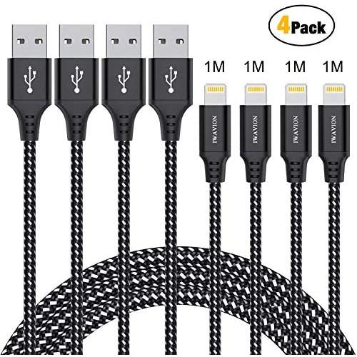 IWAVION iPhone Charger Cable, 4pack 3ft/1m Lightning Cable Nylon Braided iPhone Cable USB Sync Cord Fast iPhone Charging Cable for iPhone Xs Max X XR 8 7 6s 6 Plus SE 5 5s, iPad Mini/Air, iPod