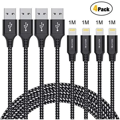 IWAVION iPhone Charger Cable, 4pack 3ft/1m Lightning Cable Nylon Braided iPhone Cable USB Sync Cord Fast iPhone Charging Cable for iPhone Xs Max X XR 8 7 6s 6 Plus SE 5 5s, iPad Mini/Air, iPod IWAVION iPhone Charger Cable, 4pack 3ft/1m Lightning Cable Nylon Braided iPhone Cable USB Sync Cord Fast iPhone Charging Cable for iPhone Xs Max X XR 8 7 6s 6 Plus SE 5 5s, iPad Mini/Air, iPod