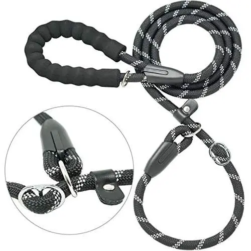 iYoShop 6FT Extremely Durable Slip Dog Rope Training Leash with Comfortable Padded Handle and Highly Reflective Threads Quality Slip Lead for Small Medium and Large Dogs, Black, Medium Large (6 FT) iYoShop 6FT Extremely Durable Slip Dog Rope Training Leash with Comfortable Padded Handle and Highly Reflective Threads Quality Slip Lead for Small Medium and Large Dogs, Black, Medium Large (6 FT)