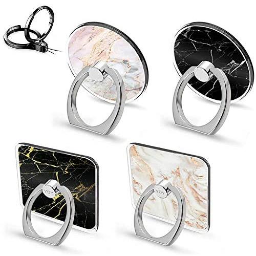 YDY 4 Pack Cell Phone Ring Holder, Transparent Finger Kickstand 360°Rotation Phone Ring Grip for Smartphone, 4 Silver(2 Round+2 Square) (Marble)