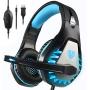 BUTFULAKE GH-1 Gaming Headset for PS4, Xbox One, Xbox One S, PC, Nintendo Switch, Mac, Laptop, Computer, 3.5mm Wired Pro Stereo Over Ear Gaming Headphones with Noise Cancelling Mic, LED Light, Blue