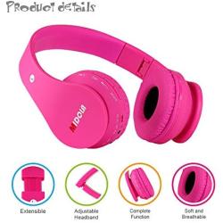 Volume Limited 85dB Kids Headphone Bluetooth Wireless Over Ear Foldable Stereo Sound Noise Protection Headset with AUX 3.5mm Cord Mic for Boys Girls Cellphone Ipad Tablets TV Notebook Light Pink Rose