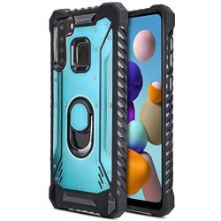 CasemartUSA Phone Case for [Samsung Galaxy A21], [Titanium Series][Blue] Aluminium Cover Full Rotating Metal Ring Holder Kickstand for Samsung Galaxy A21 (Verzion, Boost Mobile, T-Mobile, Metro)